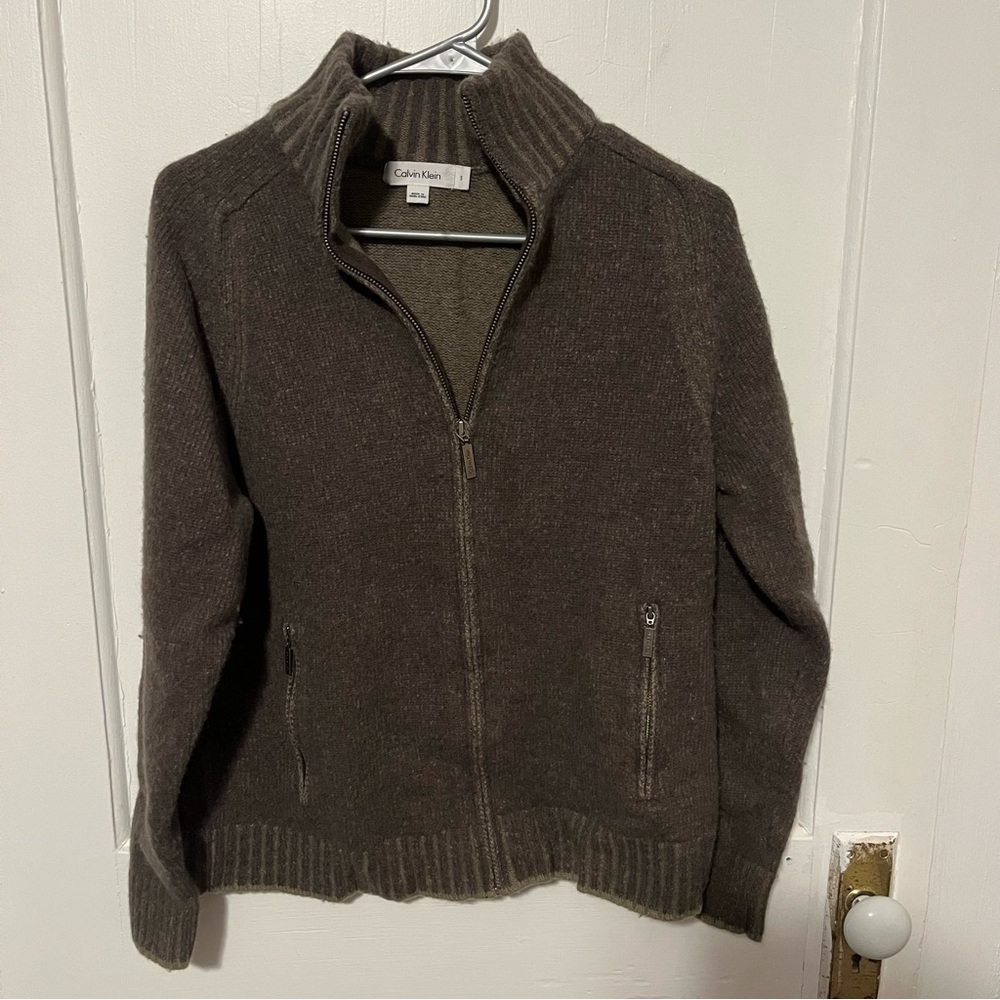 Calvin Klein Olive Green Zip-Up Sweater